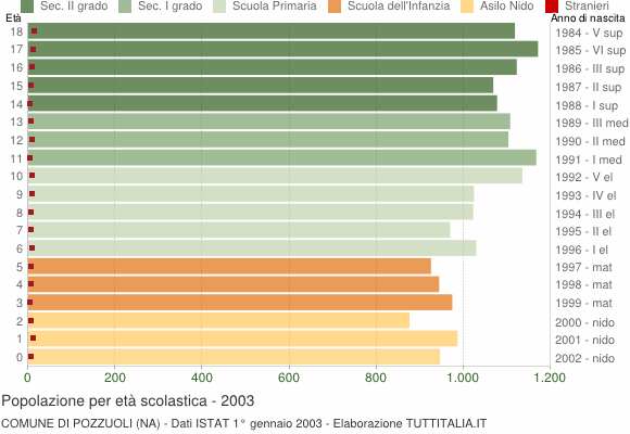 Grafico Popolazione in età scolastica - Pozzuoli 2003