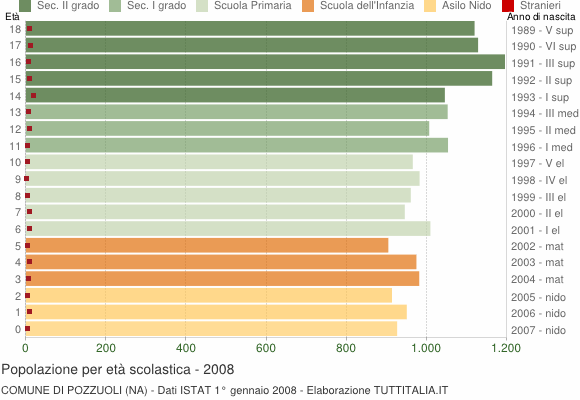 Grafico Popolazione in età scolastica - Pozzuoli 2008