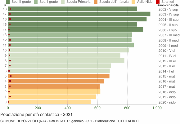 Grafico Popolazione in età scolastica - Pozzuoli 2021