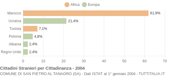 Grafico cittadinanza stranieri - San Pietro al Tanagro 2004