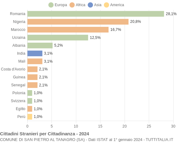 Grafico cittadinanza stranieri - San Pietro al Tanagro 2024