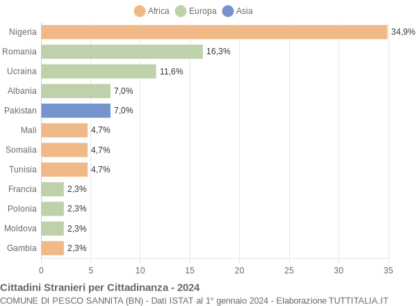 Grafico cittadinanza stranieri - Pesco Sannita 2024