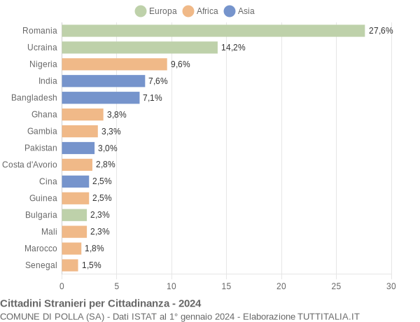 Grafico cittadinanza stranieri - Polla 2024