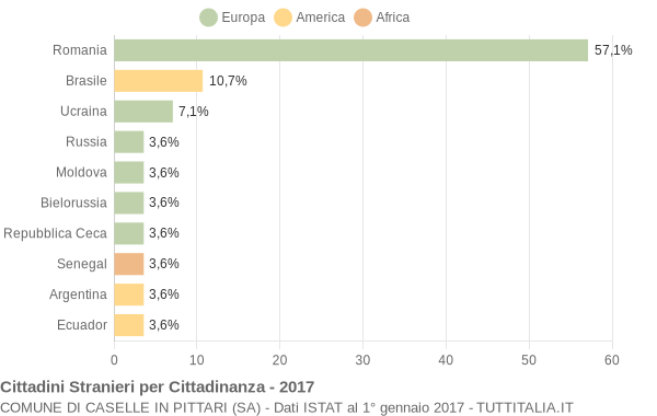 Grafico cittadinanza stranieri - Caselle in Pittari 2017