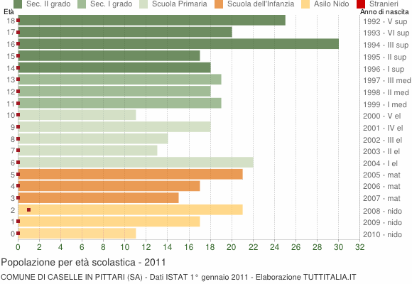 Grafico Popolazione in età scolastica - Caselle in Pittari 2011