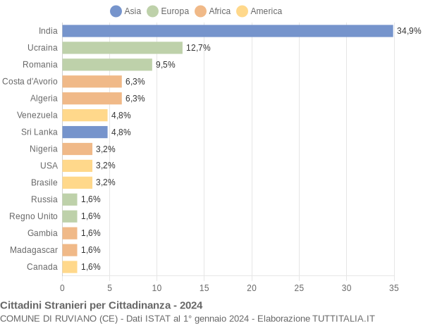 Grafico cittadinanza stranieri - Ruviano 2024