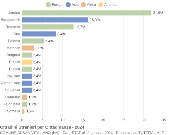 Grafico cittadinanza stranieri - San Vitaliano 2024