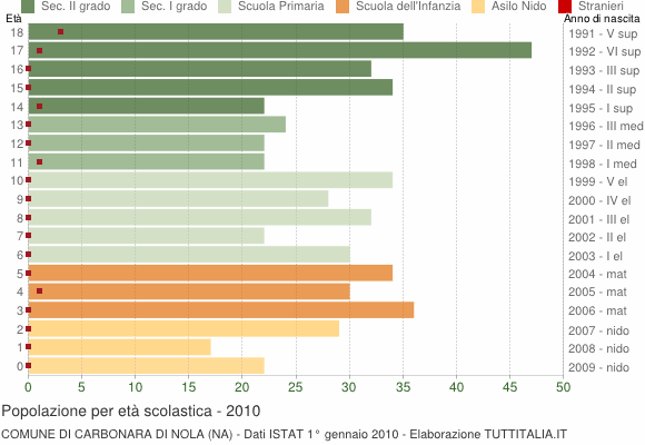 Grafico Popolazione in età scolastica - Carbonara di Nola 2010