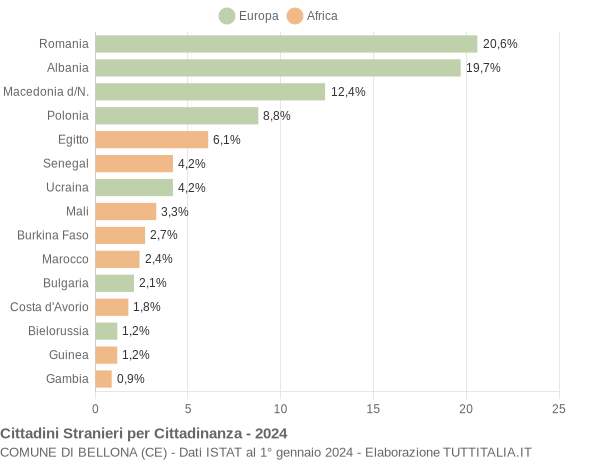 Grafico cittadinanza stranieri - Bellona 2024