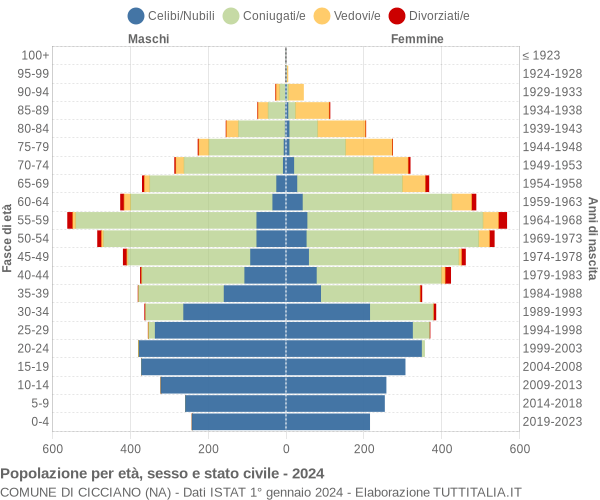 Grafico Popolazione per età, sesso e stato civile Comune di Cicciano (NA)