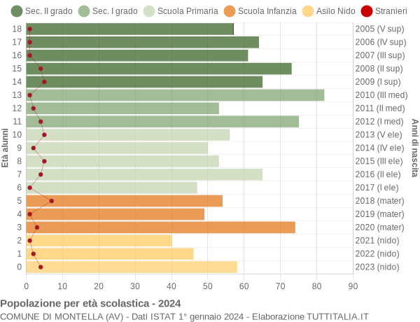 Grafico Popolazione in età scolastica - Montella 2024