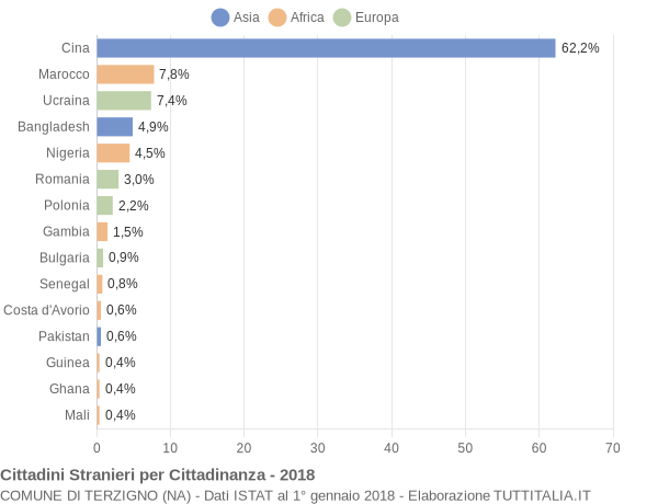 Grafico cittadinanza stranieri - Terzigno 2018