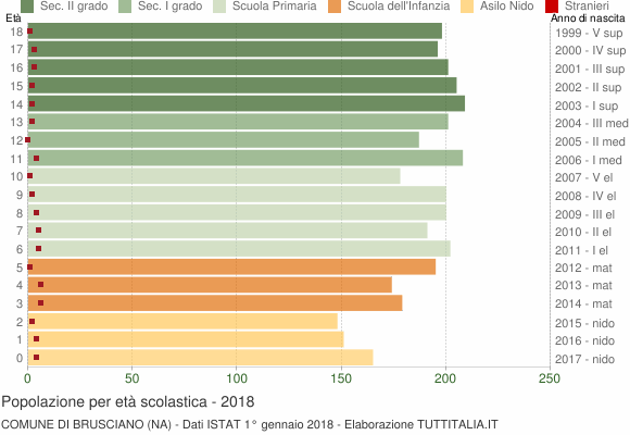 Grafico Popolazione in età scolastica - Brusciano 2018