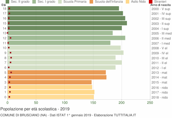 Grafico Popolazione in età scolastica - Brusciano 2019