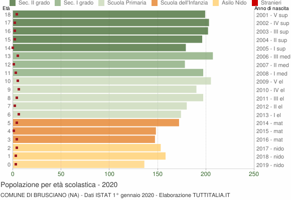 Grafico Popolazione in età scolastica - Brusciano 2020