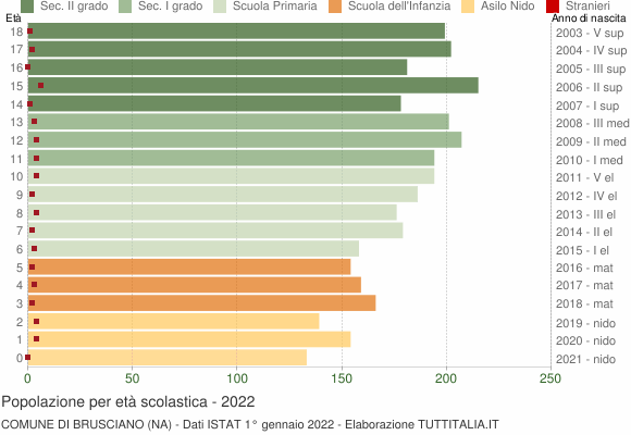 Grafico Popolazione in età scolastica - Brusciano 2022