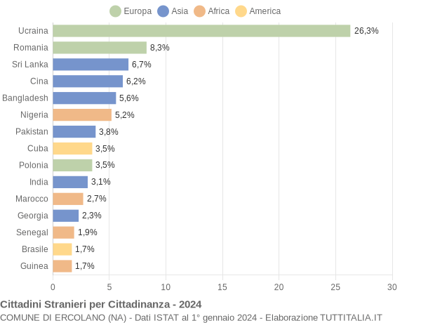 Grafico cittadinanza stranieri - Ercolano 2024