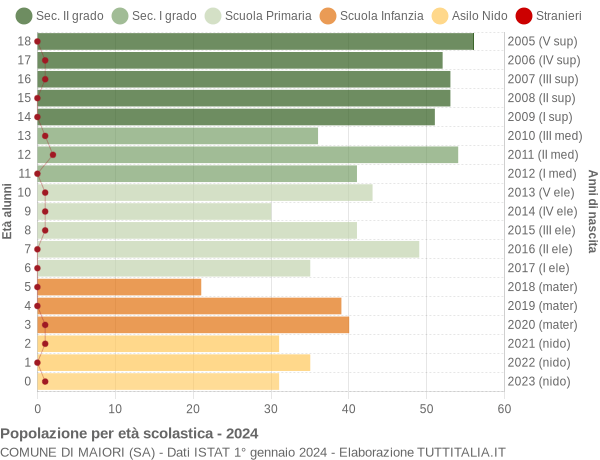 Grafico Popolazione in età scolastica - Maiori 2024