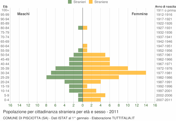 Grafico cittadini stranieri - Pisciotta 2011