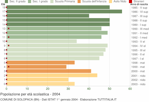 Grafico Popolazione in età scolastica - Solopaca 2004