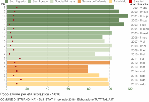 Grafico Popolazione in età scolastica - Striano 2018