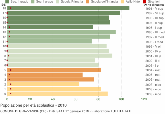 Grafico Popolazione in età scolastica - Grazzanise 2010