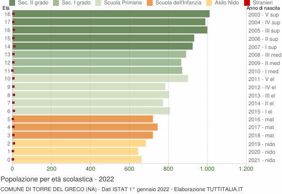 Grafico Popolazione in età scolastica - Torre del Greco 2022
