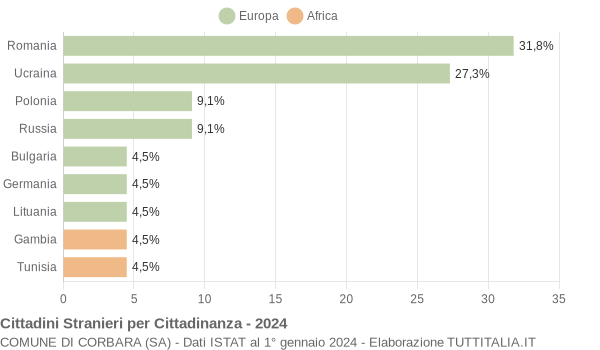 Grafico cittadinanza stranieri - Corbara 2024