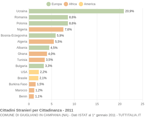 Grafico cittadinanza stranieri - Giugliano in Campania 2011