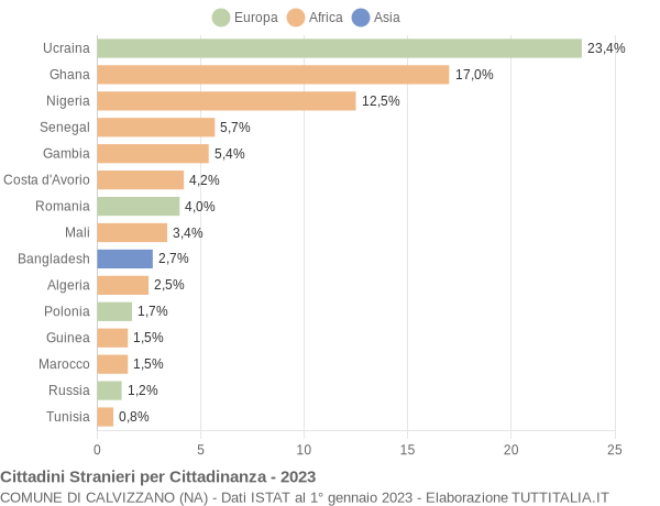 Grafico cittadinanza stranieri - Calvizzano 2023