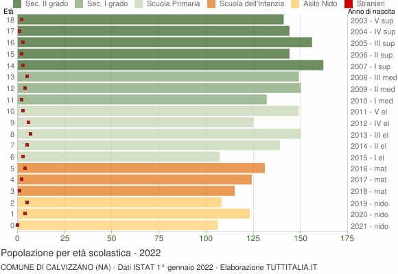 Grafico Popolazione in età scolastica - Calvizzano 2022