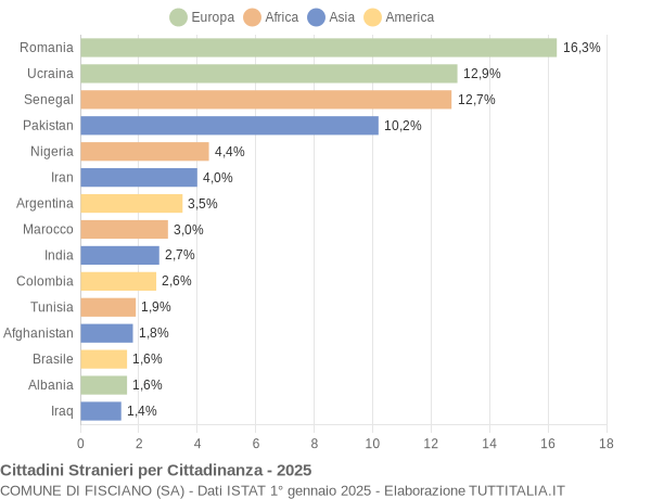 Grafico cittadinanza stranieri - Fisciano 2025