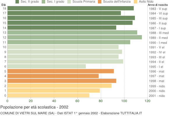 Grafico Popolazione in età scolastica - Vietri sul Mare 2002