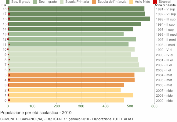 Grafico Popolazione in età scolastica - Caivano 2010