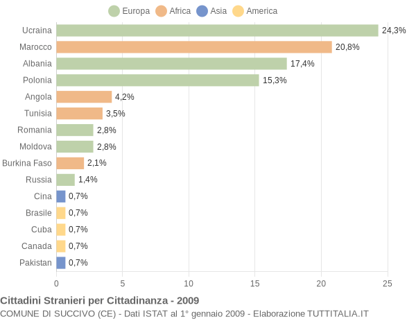 Grafico cittadinanza stranieri - Succivo 2009