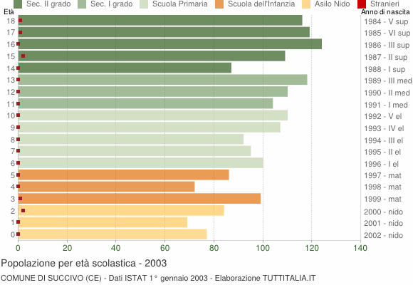 Grafico Popolazione in età scolastica - Succivo 2003