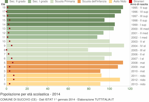 Grafico Popolazione in età scolastica - Succivo 2014