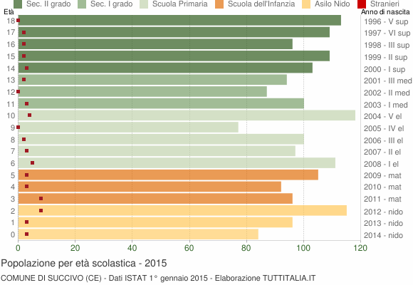 Grafico Popolazione in età scolastica - Succivo 2015
