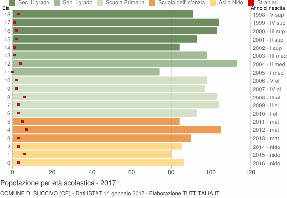 Grafico Popolazione in età scolastica - Succivo 2017