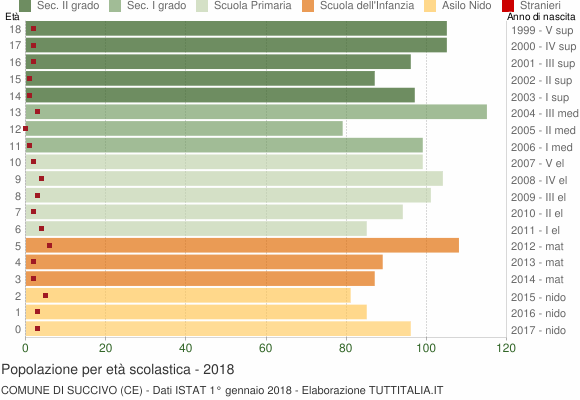Grafico Popolazione in età scolastica - Succivo 2018