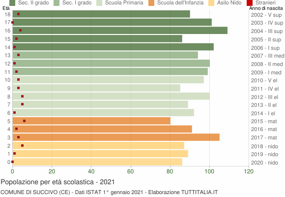 Grafico Popolazione in età scolastica - Succivo 2021