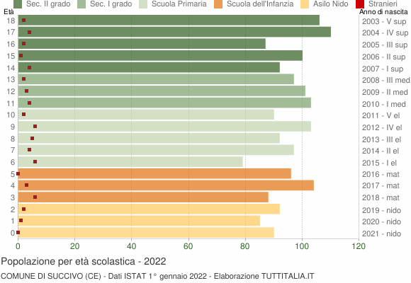 Grafico Popolazione in età scolastica - Succivo 2022