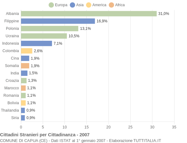 Grafico cittadinanza stranieri - Capua 2007