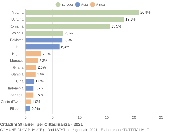 Grafico cittadinanza stranieri - Capua 2021