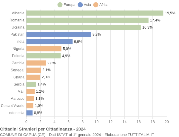 Grafico cittadinanza stranieri - Capua 2024