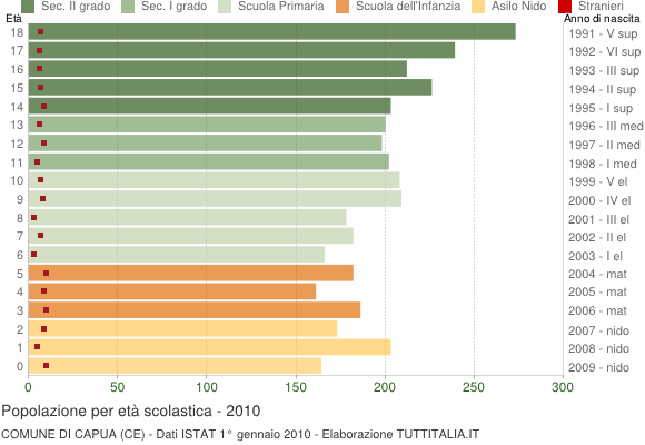 Grafico Popolazione in età scolastica - Capua 2010