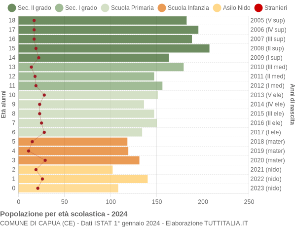 Grafico Popolazione in età scolastica - Capua 2024