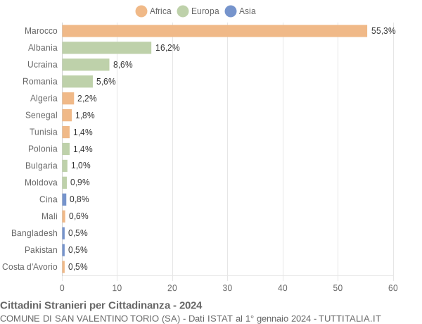 Grafico cittadinanza stranieri - San Valentino Torio 2024