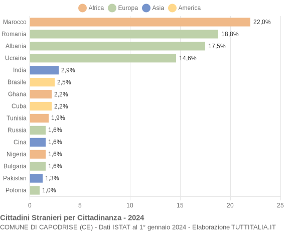 Grafico cittadinanza stranieri - Capodrise 2024