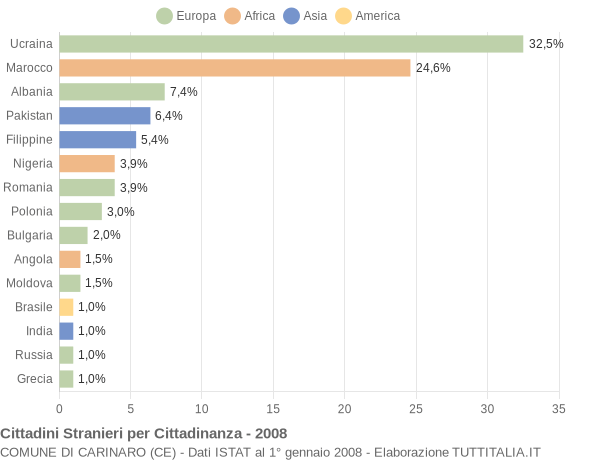Grafico cittadinanza stranieri - Carinaro 2008